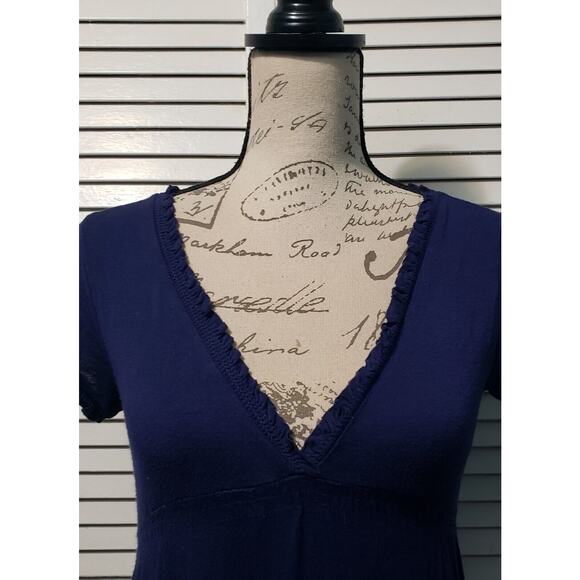 Pink Martini Midi Dress Women's Small Navy Blue Bird Pattern V-Neck Cap Sleeve - Picture 2 of 10